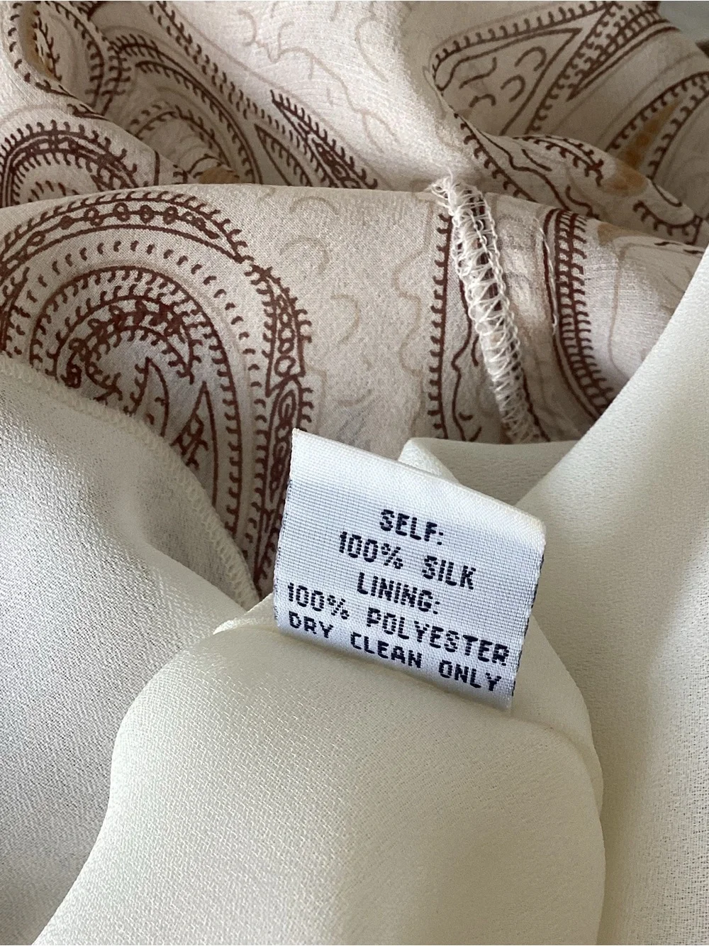 Y2K Laips 100% Silk Fairy Boho Beige Brown Paisley Print Romanitc Dress Sz M - Picture 6 of 6